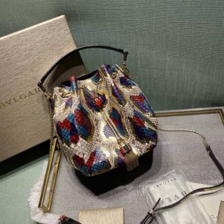 Replica Bvlgari Snake Leather Serpenti Forever Drawstring Bucket Bag