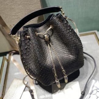 Replica Bvlgari Snake Leather Serpenti Forever Drawstring Bucket Bag