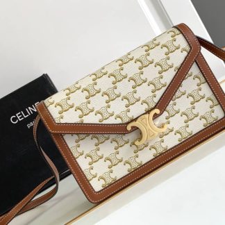 Replica Celine Enveloppe Triomphe Canvas Calfskin Shoulder Bag