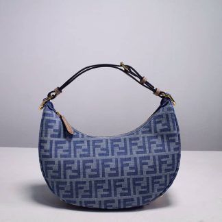 Replica Fendi Fendigraphy Small Fabric Denim Blue Hobo Bag