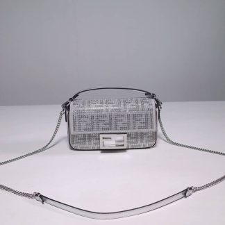 Replica Fendi Baguette Mini Sequins Crystals Bag Silver
