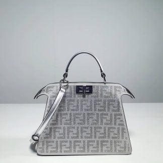 Replica Fendi Peekaboo Iseeu Petite Sequins Crystals Bag White