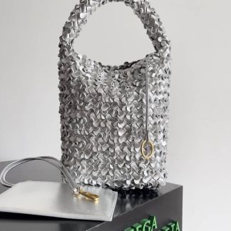 Replica Bottega Veneta Cabat intrecciato metallic leather bucket bag