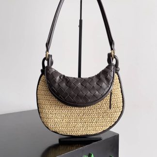 Replica Bottega Veneta Small Gemelli Raffia shoulder bag with Intrecciato leather